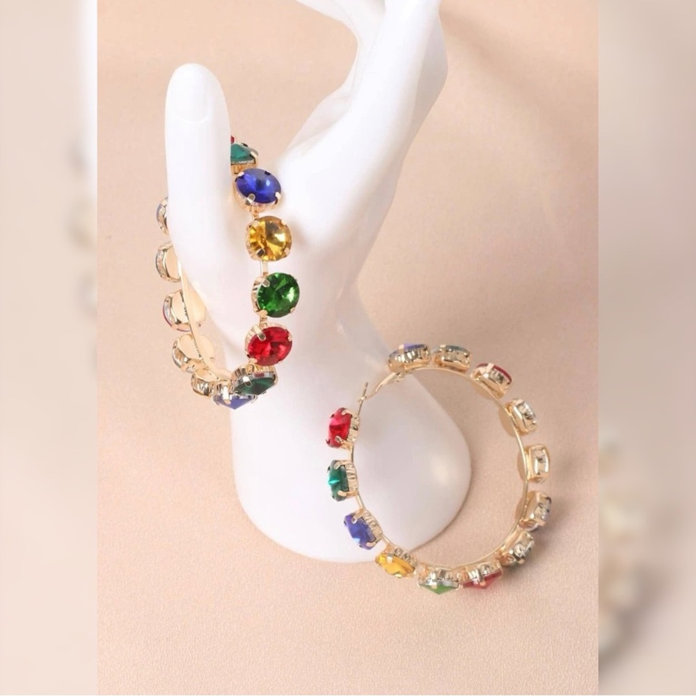 Multi Color Rhinestone Hoops *Fashion Jewelry*